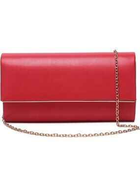 Women's Red Vegan Leather Clutch Crossbody Wedding Bridal Purse Evening Bag